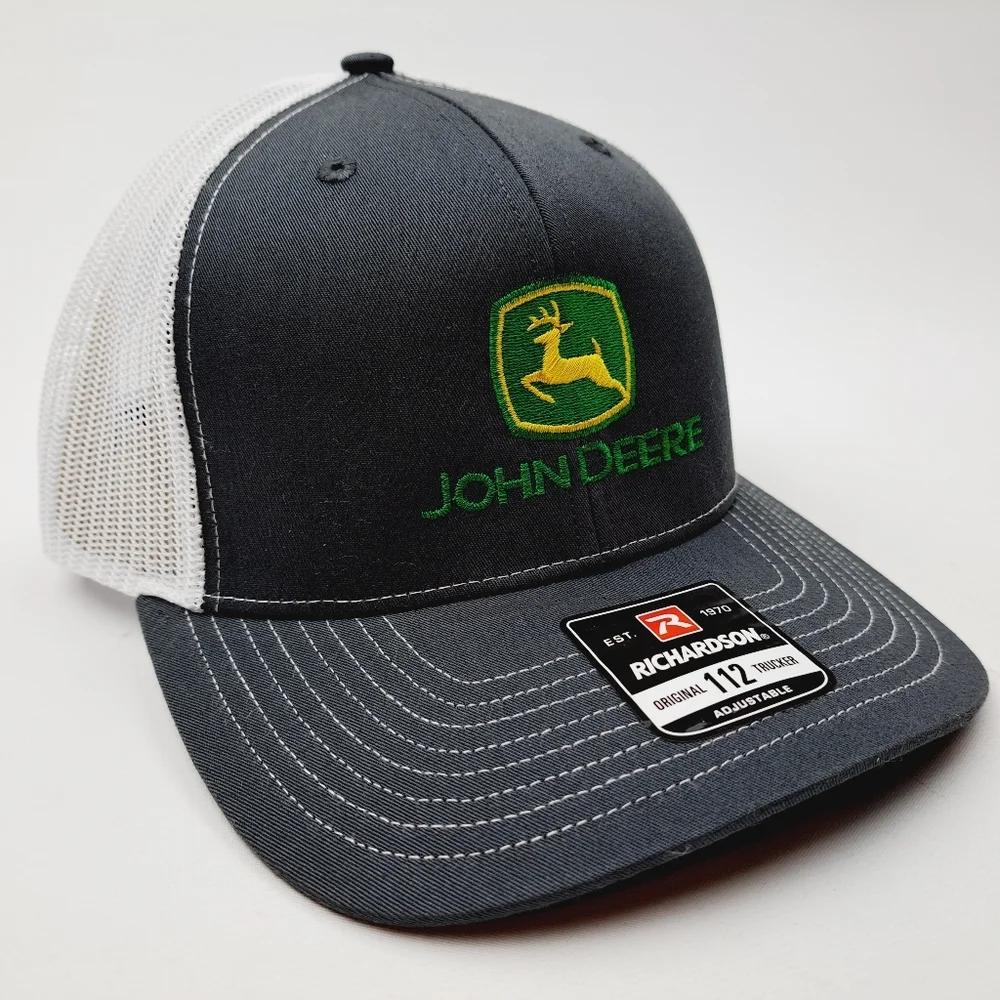 John Deere Richardson 112 Trucker Cap Hat Mesh Snapback Gray & White